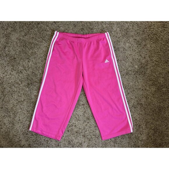 ADIDAS 2006 Pink Athletic Workout Ankle StripeCapri Track Pants Perforated Y2k L - Picture 1 of 11